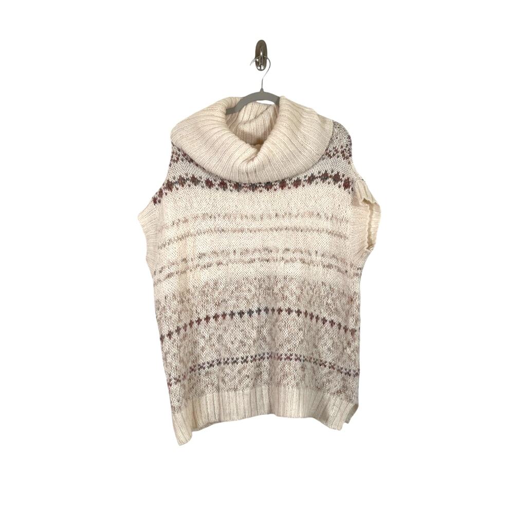 Free People Snow Bunny Short Sleeve Cowl Neck Fair Isle Sweater Oversized Sz S
